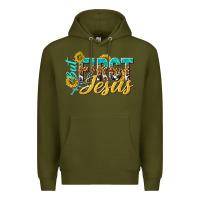 Army Green but first jesus Premium Hoodie - NancyCooperArtShop