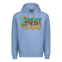 Colony Blue but first jesus Premium Hoodie - NancyCooperArtShop