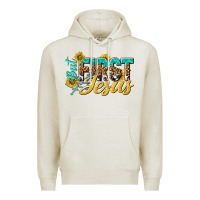 Oatmeal Heather but first jesus Premium Hoodie - NancyCooperArtShop