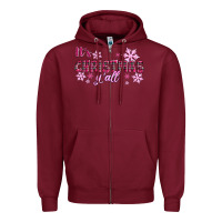 Burgundy It's Christmas Y'all Season Pink Christmas Zipper Hoodie - RanaPortraitStore