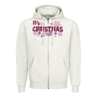 Oatmeal Heather It's Christmas Y'all Season Pink Christmas Zipper Hoodie - RanaPortraitStore