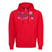 Red It's Christmas Y'all Season Pink Christmas Zipper Hoodie - RanaPortraitStore