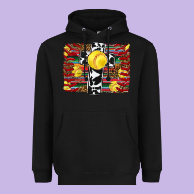 Softball Cross Serape Leopard Background Heavyweight Hoodie Designed By Ranaportraitstore
