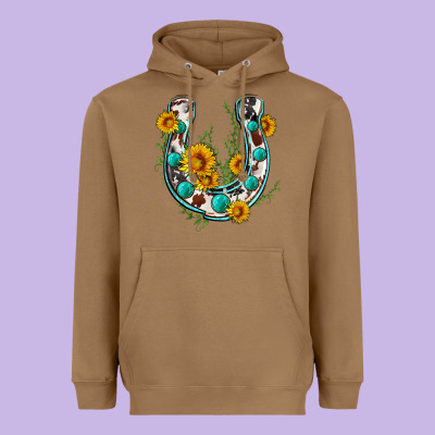 Cowhide Sunflower Horseshoe Heavyweight Hoodie Designed By Zillion Design Studio