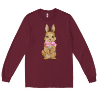 Burgundy easter rabbit pink flowers Long Sleeve Tee - BarkalooDesign