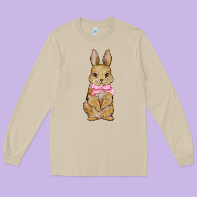 Easter Rabbit Pink Flowers Long Sleeve Tee Designed By Barkaloodesign