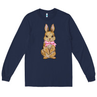 Navy easter rabbit pink flowers Long Sleeve Tee - BarkalooDesign