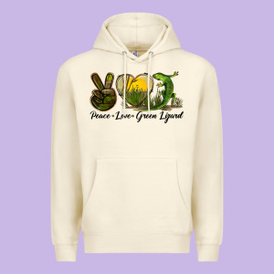 Peace Love Green Lizard Premium Hoodie Designed By Lillyallendesigns