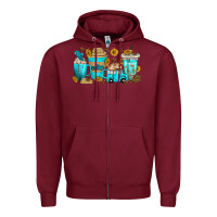 Burgundy truck coffee cups Zipper Hoodie - texasbilliewilder