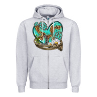 Heather Grey turquoise western heart with horseshoe Zipper Hoodie - texasbilliewilder