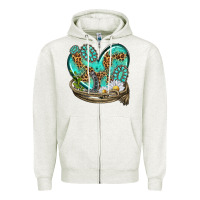 Oatmeal Heather turquoise western heart with horseshoe Zipper Hoodie - texasbilliewilder