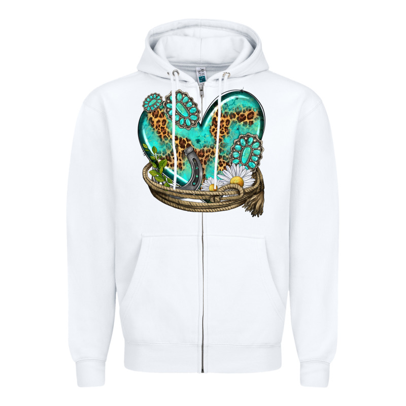 Turquoise Western Heart With Horseshoe Zipper Hoodie by texasbilliewilder | Teevron