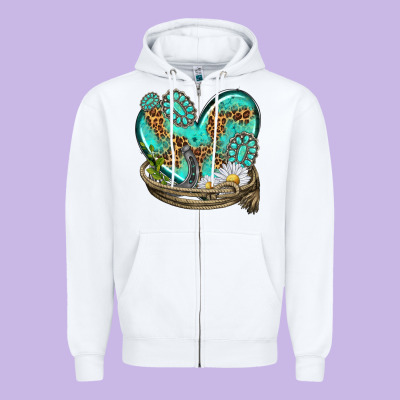 Zipper Hoodie turquoise western heart with horseshoe