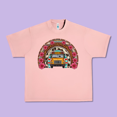 School Bus Leopard Cowhide Rainbow Urban Heavy Tee Designed By Artiststas
