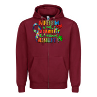 Burgundy autism is not a disability its a different ability Zipper Hoodie - Zillion Design Studio