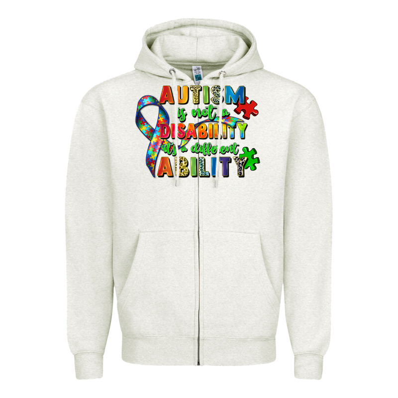 Autism Is Not A Disability Its A Different Ability Zipper Hoodie by Zillion Design Studio | Teevron