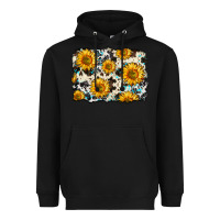 Black cowhide sunflower pattern Heavyweight Hoodie - Zillion Design Studio