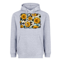 Heather Grey cowhide sunflower pattern Heavyweight Hoodie - Zillion Design Studio