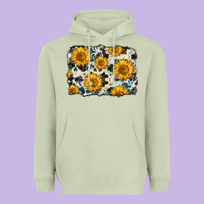 Cowhide Sunflower Pattern Heavyweight Hoodie Designed By Zillion Design Studio