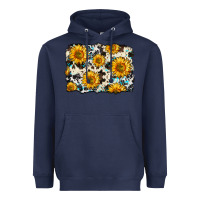 Navy cowhide sunflower pattern Heavyweight Hoodie - Zillion Design Studio
