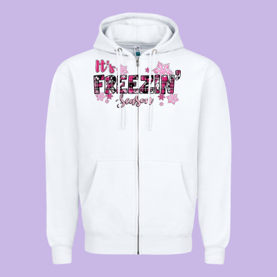 Zipper Hoodie It's Freezin Season Pink Christmas