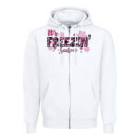 White It's Freezin Season Pink Christmas Zipper Hoodie - RanaPortraitStore