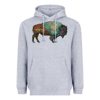Heather Grey aztec bison Heavyweight Hoodie - RanaPortraitStore