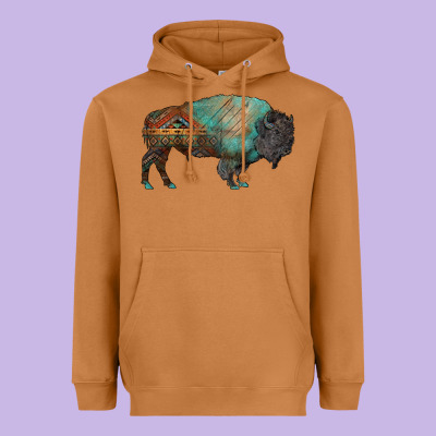 Aztec Bison Heavyweight Hoodie Designed By Ranaportraitstore