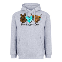 Heather Grey peace love cow Heavyweight Hoodie - RanaPortraitStore
