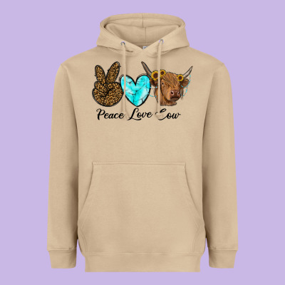 Peace Love Cow Heavyweight Hoodie Designed By Ranaportraitstore