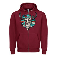 Burgundy western bull skull with sunflower and gemstone Zipper Hoodie - texasbilliewilder