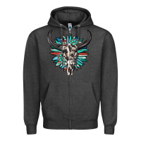 Charcoal Heather western bull skull with sunflower and gemstone Zipper Hoodie - texasbilliewilder