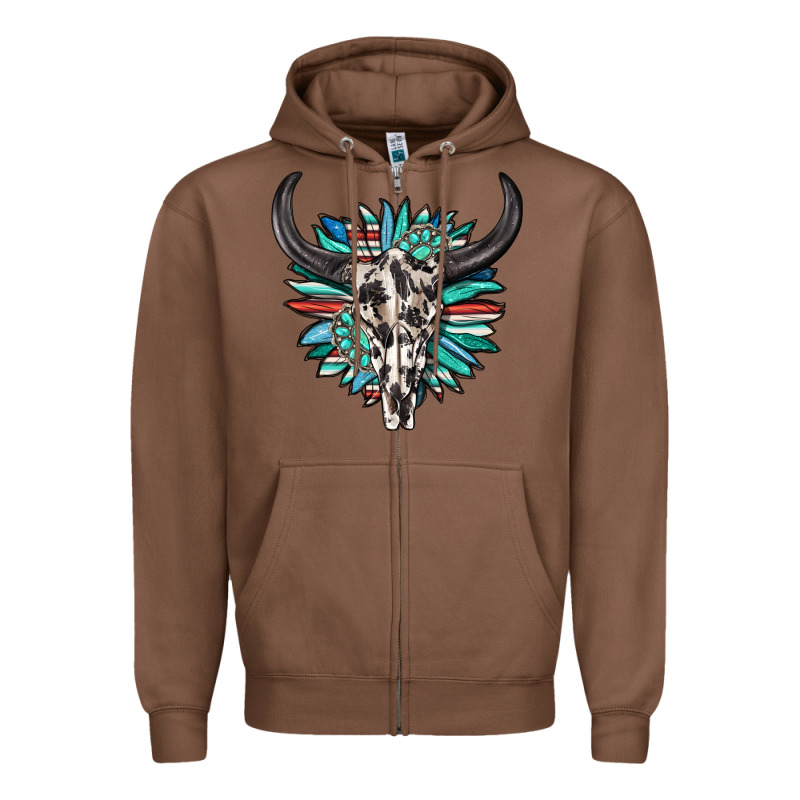 Western Bull Skull With Sunflower And Gemstone Zipper Hoodie by texasbilliewilder | Teevron