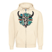 Sandshell western bull skull with sunflower and gemstone Zipper Hoodie - texasbilliewilder