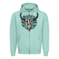 Seafoam western bull skull with sunflower and gemstone Zipper Hoodie - texasbilliewilder