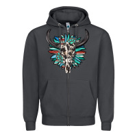 Smoke western bull skull with sunflower and gemstone Zipper Hoodie - texasbilliewilder