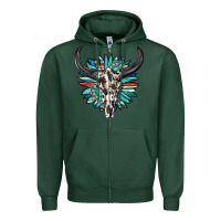 Sports Green western bull skull with sunflower and gemstone Zipper Hoodie - texasbilliewilder