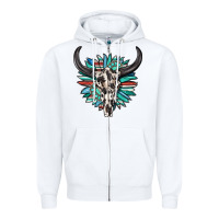 White western bull skull with sunflower and gemstone Zipper Hoodie - texasbilliewilder