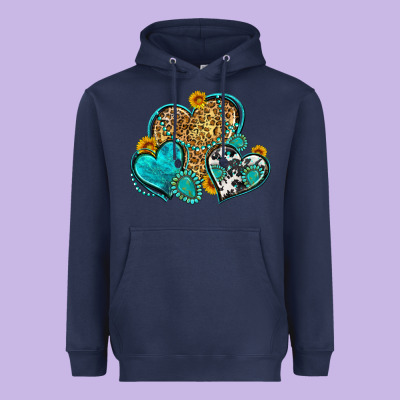 Western Turquoise Hearts Heavyweight Hoodie Designed By Zillion Design Studio