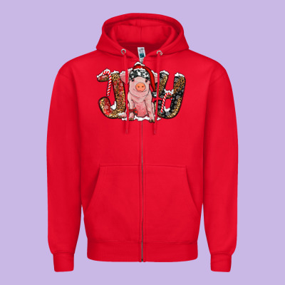 Zipper Hoodie Christmas Joy With Pig