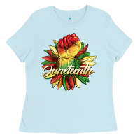 Baby Blue juneteenth fist sunflower Ladies Tee - BarkalooDesign