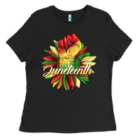 Black juneteenth fist sunflower Ladies Tee - BarkalooDesign