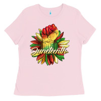 Bubblegum Pink juneteenth fist sunflower Ladies Tee - BarkalooDesign
