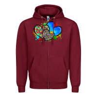 Burgundy autism hearts Zipper Hoodie - Zillion Design Studio