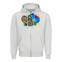 Dove Grey autism hearts Zipper Hoodie - Zillion Design Studio