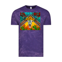 Cloud Purple western sunflowers longhorn bull skull Vintage Tee - Artiststas