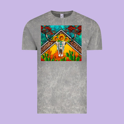 Western Sunflowers Longhorn Bull Skull Vintage Tee Designed By Artiststas