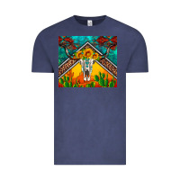 Vintage Denim western sunflowers longhorn bull skull Vintage Tee - Artiststas