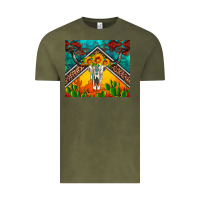 Vintage Olive western sunflowers longhorn bull skull Vintage Tee - Artiststas
