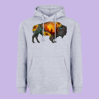 Sunflower Bison Heavyweight Hoodie Designed By Ranaportraitstore